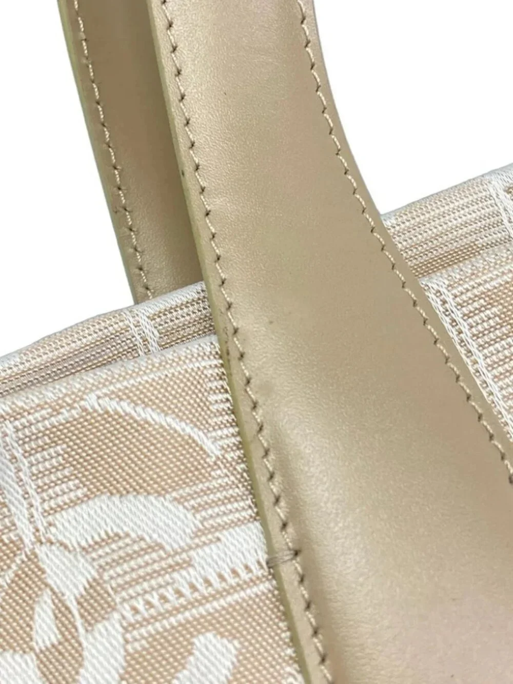 CHANEL New Travel Line Tote MM Beige White Nylon Jacquard Leather Tote Bag